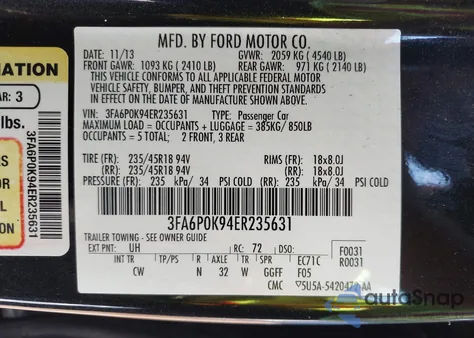 2014 Ford Fusion Titanium из США, поврежденный, VIN 3FA6P0K94ER235631